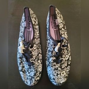 Keds black and white flowered sneakers